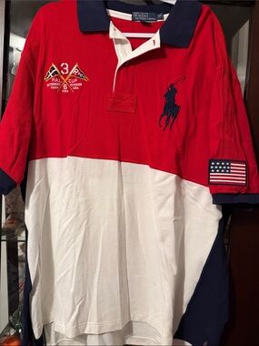 Polo by Ralph Lauren Red, White & Navy Colorblock Rugby Polo